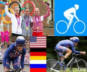 yapboz Kadın Saat deneme Bisiklet podyum, Kristin Armstrong (ABD), Judith Arndt (Almanya) ve Olga Zabelinskaya (Russia) - Londra 2012-